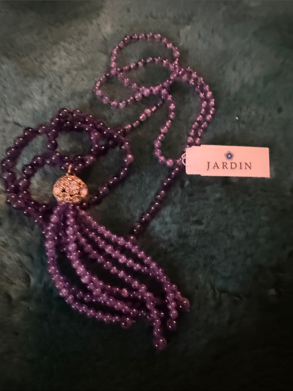 Jardin NWT Multi-Strand Amethyst Bead Tassel Statement Necklace Purple Gold